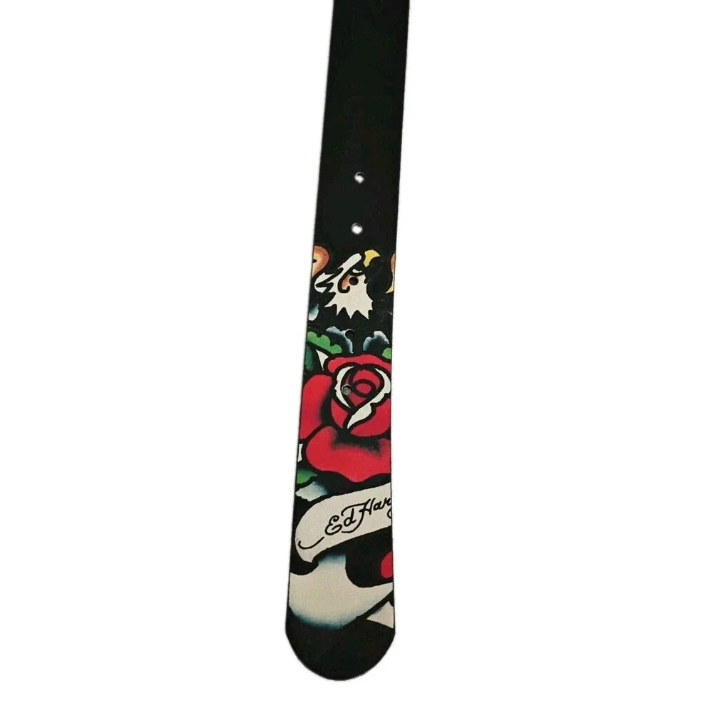 Ed Hardy Men's Size 38 Reversible Belt Grey Black Tattoo Graphics Mermaid NWT